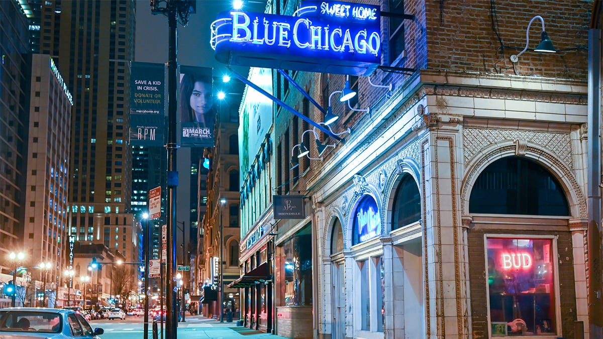 Street in front of a Chicago Blues club
