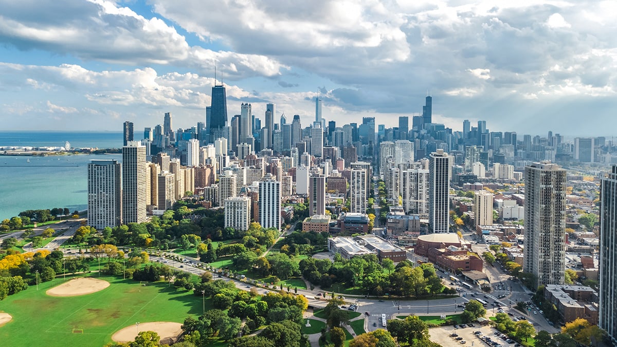 Aerial footage of Chicago skyline